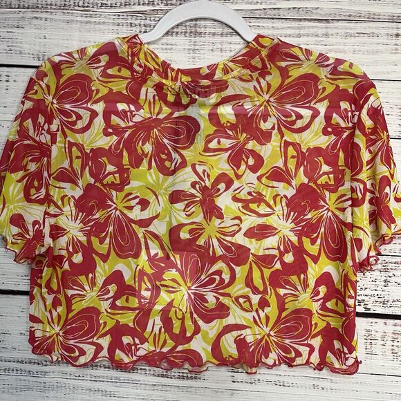 Beach Riot Kathleen Crop Top Floral Tropical Cover Up Pink Hawaiian Mesh NWT New - Picture 4 of 9